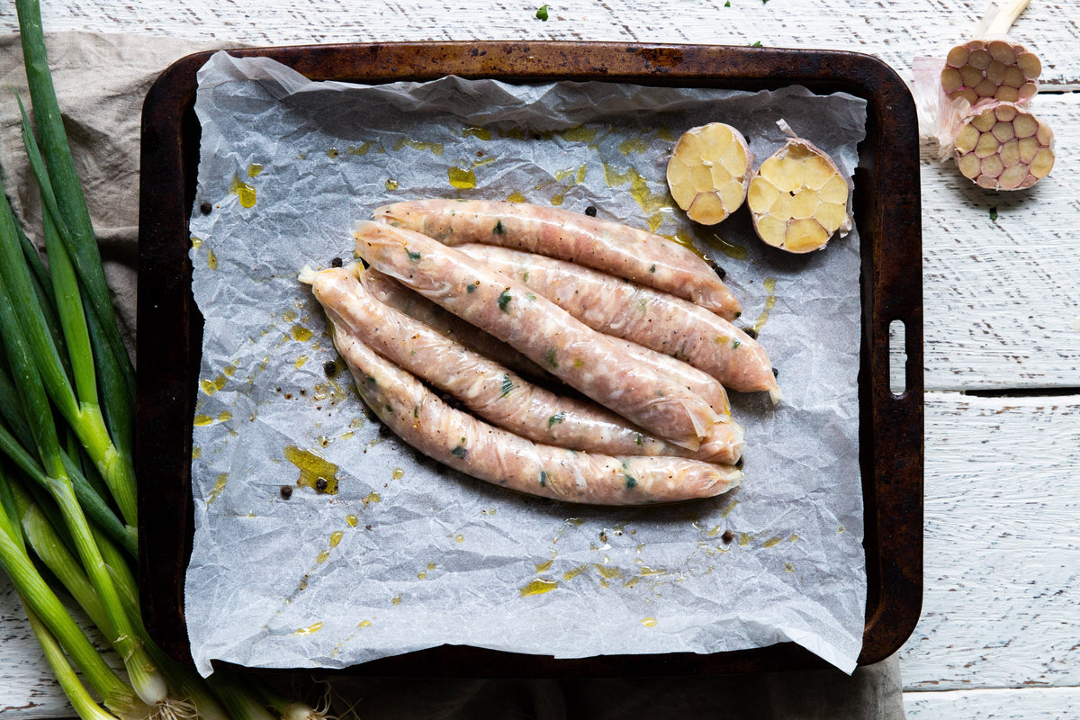 Organic Chicken and garlic sausages